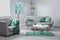 Room interior with comfortable armchair and sofa. Mint color decors