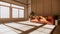 room interior - Orange Sofa japanese style on room japan and the white backdrop provides a window for editing.3D rendering