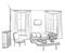 Room interior sketch. Window and furniture