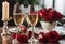 room ning table engagement champagne ring decorated flowers Glasses