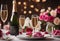 room ning table engagement champagne ring decorated flowers Glasses