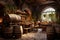 A room overflowing with numerous wooden barrels, serving as storage and for the aging of liquids, winery with wine wooden barrels