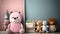 Room with plush toys advertising banner background empty space for text