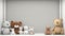 Room with plush toys advertising banner background empty space for text