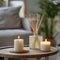 Room Scent, Fragrance Sticks, Aromatic Candles, Air Reed Freshener on Table in Living Room