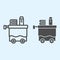 Room service line and solid icon. Servant inventory, cleaning tray cart. Horeca vector design concept, outline style