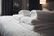 room service resort home fresh hotel bed luxury towel white. Generative AI.