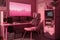 Room of a teenage girl. Games room illuminated with leds. Created with generative AI technology.