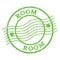 ROOM, text written on green  postal stamp