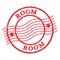 ROOM, text written on red  postal stamp