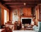 A room with a vintage old-fashioned interior of the 18th century with wood trim. AI generated
