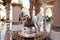 The rooms  and marble horse sculptures  of the five-star hotel Madinat Jumeirah 2