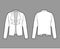 Roomy jacket technical fashion illustration with oversized, long sleeves, wrap collar opening. Flat coat template