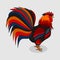 A rooster with a beautiful plumage on a grey background