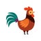 Rooster with Bright Plumage, Farm Cock, Side View, Poultry Farming Vector Illustration