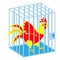 rooster in cage on white