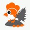 Rooster, cockerel, chicken with a fir-tree logo symbol 2017 on the Chinese calendar. The silhouette is orange, gray two colors