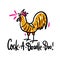 Rooster crowing Hand drawn illustration. Cartoon style