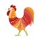 Rooster Farm Bird Colored In Artictic Modern Style Filled With Warm Colors Stripy Pattern And White Dots Colorful