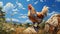 Rooster In Field: A Detailed Painting Inspired By Greg Hildebrandt