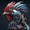 A rooster head that is a futuristic machine of the future world. Farm animals. Illustration, Generative AI