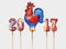 Rooster lollipop. 3D render, template for new year design.