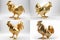 The rooster, one of 12 chinese zodiac animal, standing 4 style with serious face as a low polygon gold model on white background.