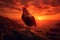 Rooster on the rock against the sunset. 3d rendering, Chicken Sunset, AI Generated