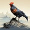 Rooster On Rocks: A Colorful And Detailed Post-apocalyptic Landscape