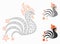 Rooster Sparkles Vector Mesh Carcass Model and Triangle Mosaic Icon