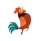 Rooster Standing on One Leg, Farm Cock with Bright Plumage, Poultry Farming Vector Illustration