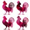 Rooster, triangular geometric polygonal roosters, isolated illustration of on white background