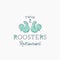 Roosters Restaurant Abstract Vector Sign, Symbol or Logo Template. Flat Style Rooster Twins with Retro Typography