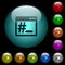 Root terminal icons in color illuminated glass buttons