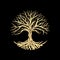 Root or tree, tree of life vector symbol with a circle shape. Beautiful illustration of isolated root with gold luxury color