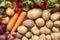 Root vegetable arranged in a wooden box