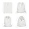 Rope bag. Sport fabric white shoulder drawstring package vector realistic collection