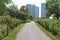 A Rope Fence Path along the Lakefront Trail at a Park in Uptown Chicago with Residential Buildings