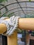 Rope knot around three pipes in the big hangar dome