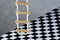 Rope ladder and floor background black and white square cage.Rope ladder-wooden steps, convenience,simplicity,compactness,