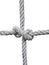 Rope noose with hangman`s knot hanging in front of white background