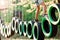 Rope park. A boy passes an obstacle on tires in a rope Park.