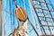 Rope pulley and ropes on an old sailing ship