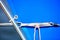 Rope on sailing boat rigging blue background