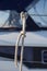 Rope tied to the railing on the boat a clove hitch