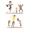 Rope walker and magician performing before happy people. Circus or street actors set of colorful cartoon detailed vector