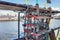 Rope-wood ladder on the sailing ship.