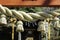 Ropes bells with orange gate of Japanese temple