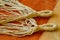 Ropes with loops on wooden background