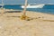 Ropes on a timber pole at the beach at the corniche park in Dammam, Kingdom of Saudi Arabia